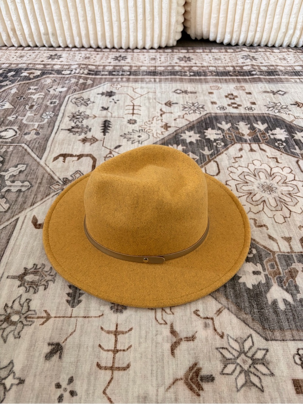 Women’s Mustard Wool Fedora Hat with Leather Band